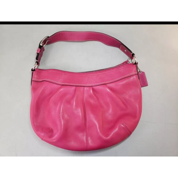 Vintage Coach Hot Pink Pleated Leather Hobo Satchel F13731 - Picture 1 of 6